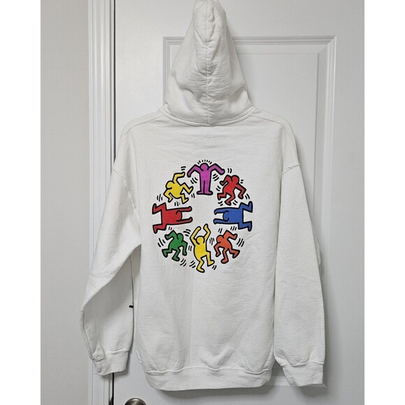 Keith Haring Artist White Pull Over Hoodie Hooded Sweat Shirt Size Large EUC - Picture 9 of 9